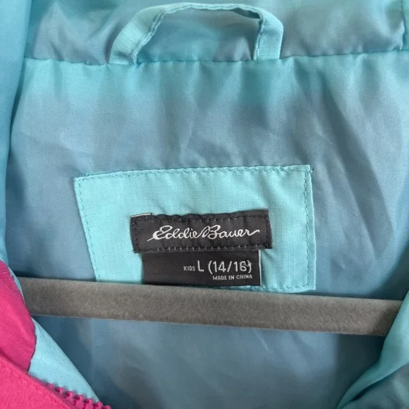 Eddie Bauer Kids Girls Windbreaker Jacket Pink Teal Hooded Large‎ L 14/16 - Picture 3 of 6